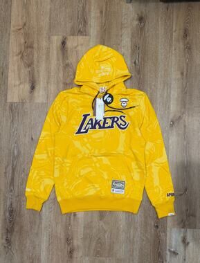 AAPE by A Bathing Ape x NBA x Mitchell & Ness Lakers Hoodie Yellow Purple Size M